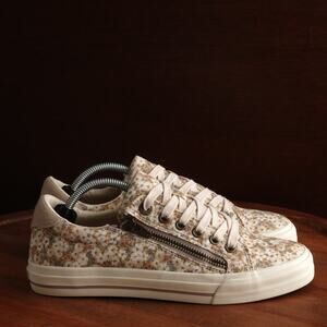 Taos Sneakers Womens SZ 7.5 Cream Z Soul Side Zip Floral Comfort Walking Shoes